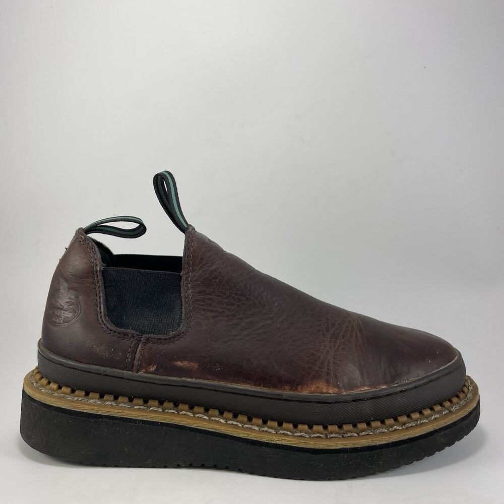 Georgia Boot Low Romeo Mens Size 7.5 Brown Leather Slip On Work Boots, Casual
